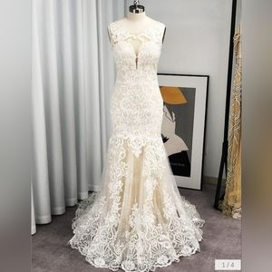 Trumpet/Mermaid Tulle Applique Scoop Sleeveless Sweep/Brush Train Wedding Dresse
